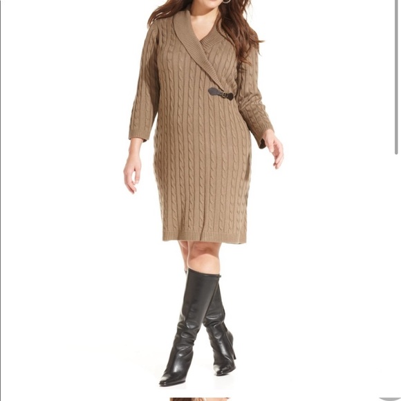 CALVIN KLEIN Sweater Dress Long Sleeve Tan-Medium - Picture 4 of 4
